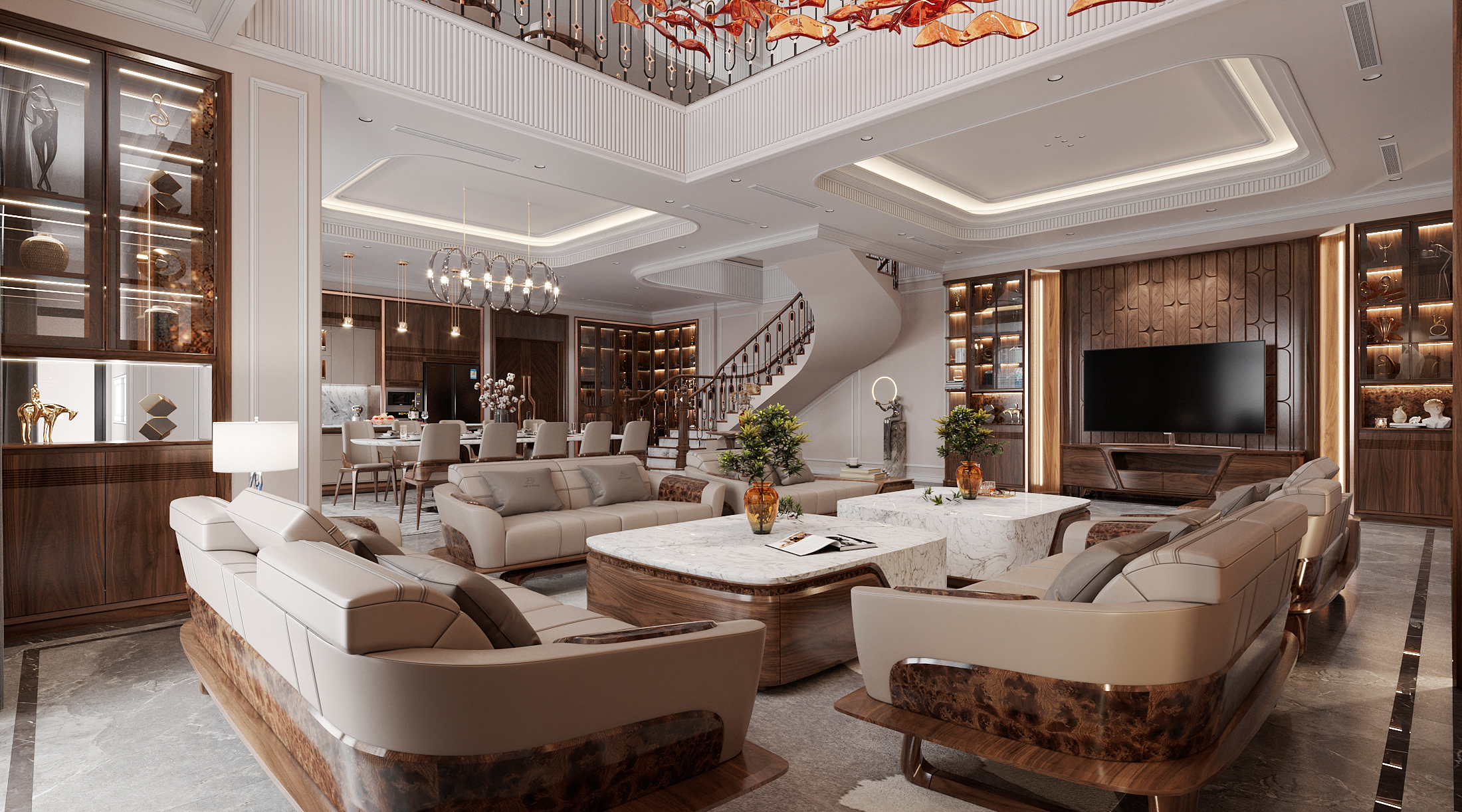 Nội thất gỗ óc chó phòng khách